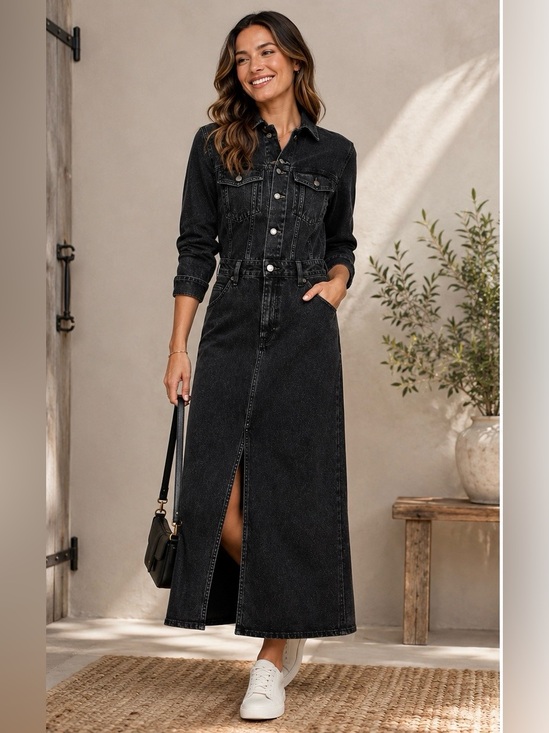 Universal Thread Dresses & Skirts - Long Sleeve Denim Maxi Dress Universal Thread Black Wash NWT Size 10